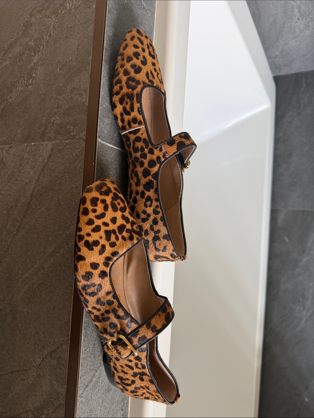 Sam Edelman Leopard Print Mary Jane Flats in Tan and Black - Picture 3 of 6